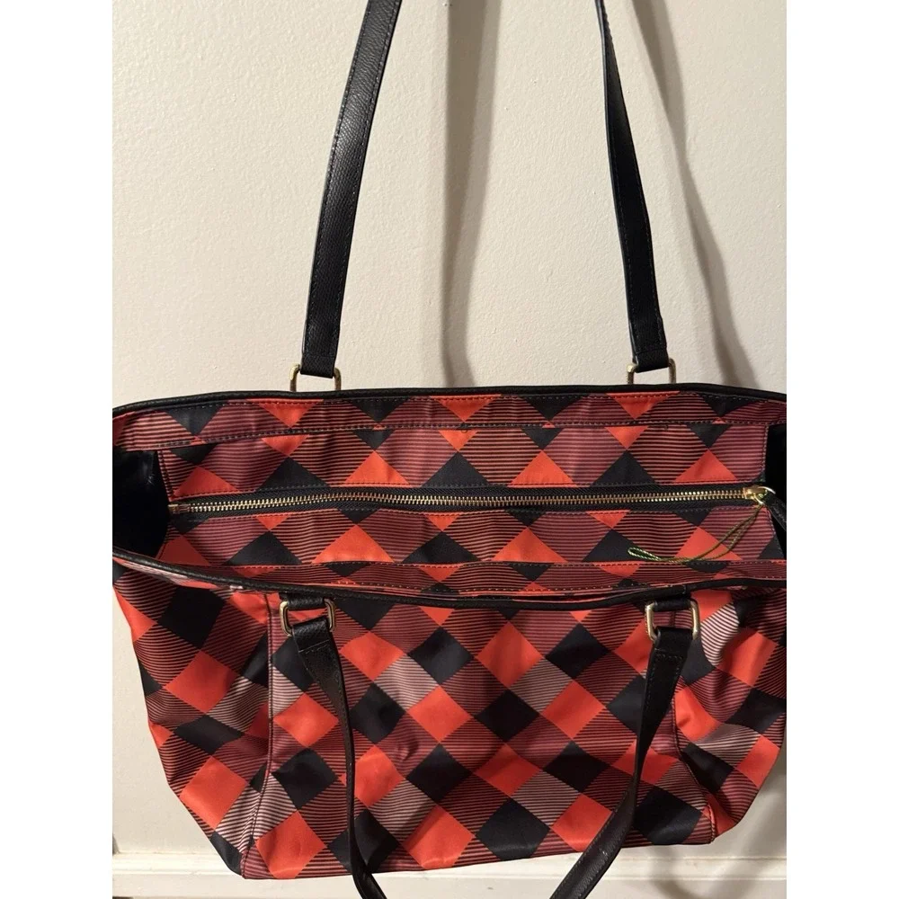 Vera Bradley Large Zip ELLA Tote BUFFALO PLAID Burnt Orange Black Red Purse $168